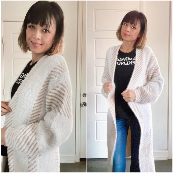 Cozy Color Block Stripes Fuzzy Open Front Cardigan - Picture 10 of 12